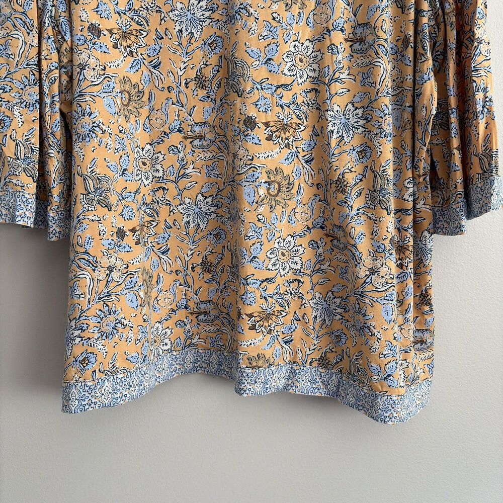 J. Jill Womens Plus Yellow Floral 3/4 Sleeve Top Size 2X 100% Cotton Cottagecore - Picture 4 of 6